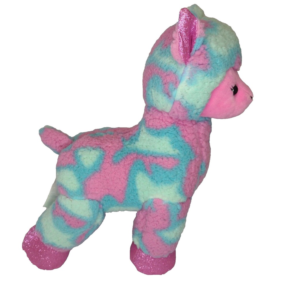 Build-A-Bear Workshop Pink Blue Swirl Alpaca Llama Plush Glitter Hooves 15 inch